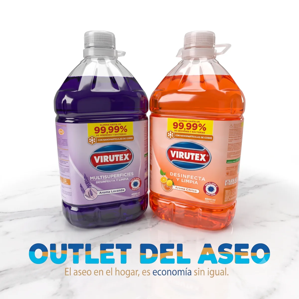 Virutex Multisuperficies aroma lavanda y Virutex Desinfecta y Limpia aroma cítrico, 4000 ml. Outlet Del Aseo: el aseo en el hogar es economía sin igual.