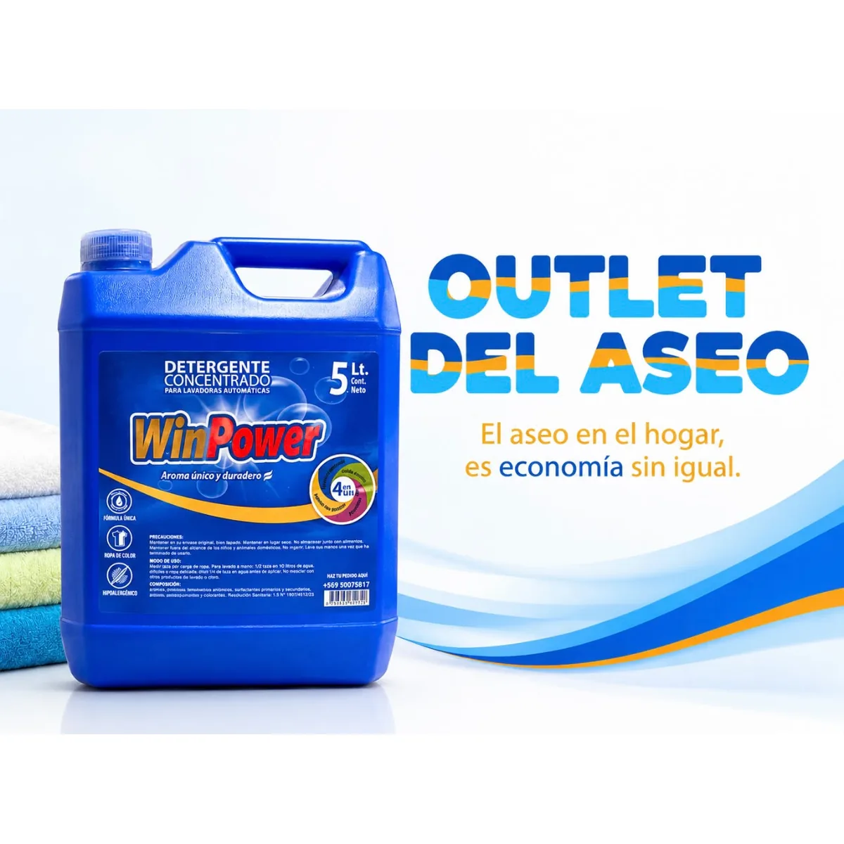 Detergente concentrado WinPower para lavadoras automáticas, 5 litros. Outlet Del Aseo: el aseo en el hogar es economía sin igual.